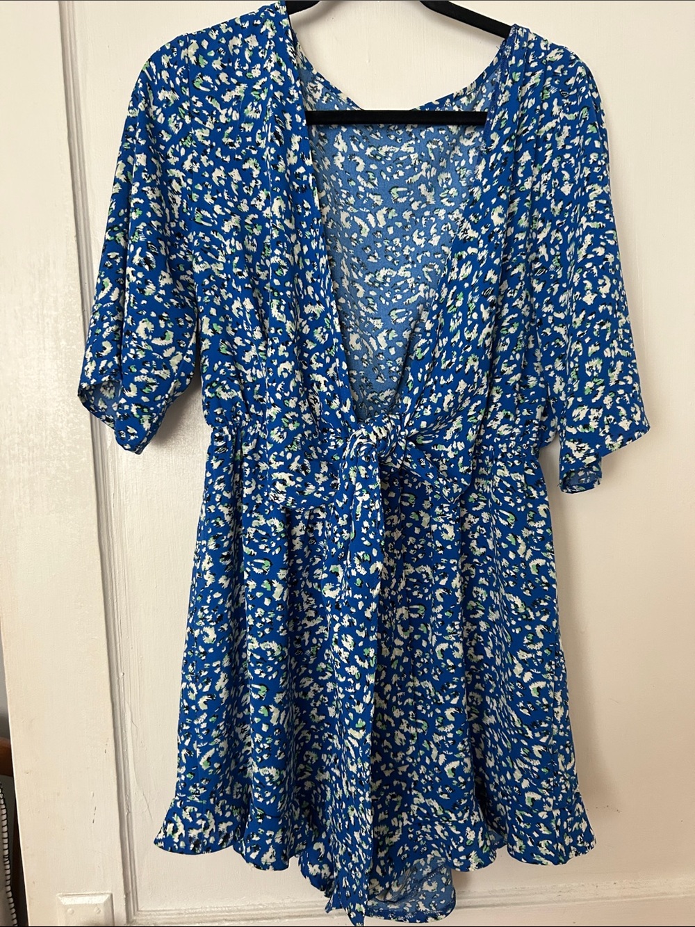 Blue Floral Tie-Front Dress Romper